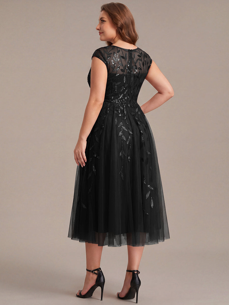 Plus Size See-through Sequin Wedding Guest Dress #color_Black