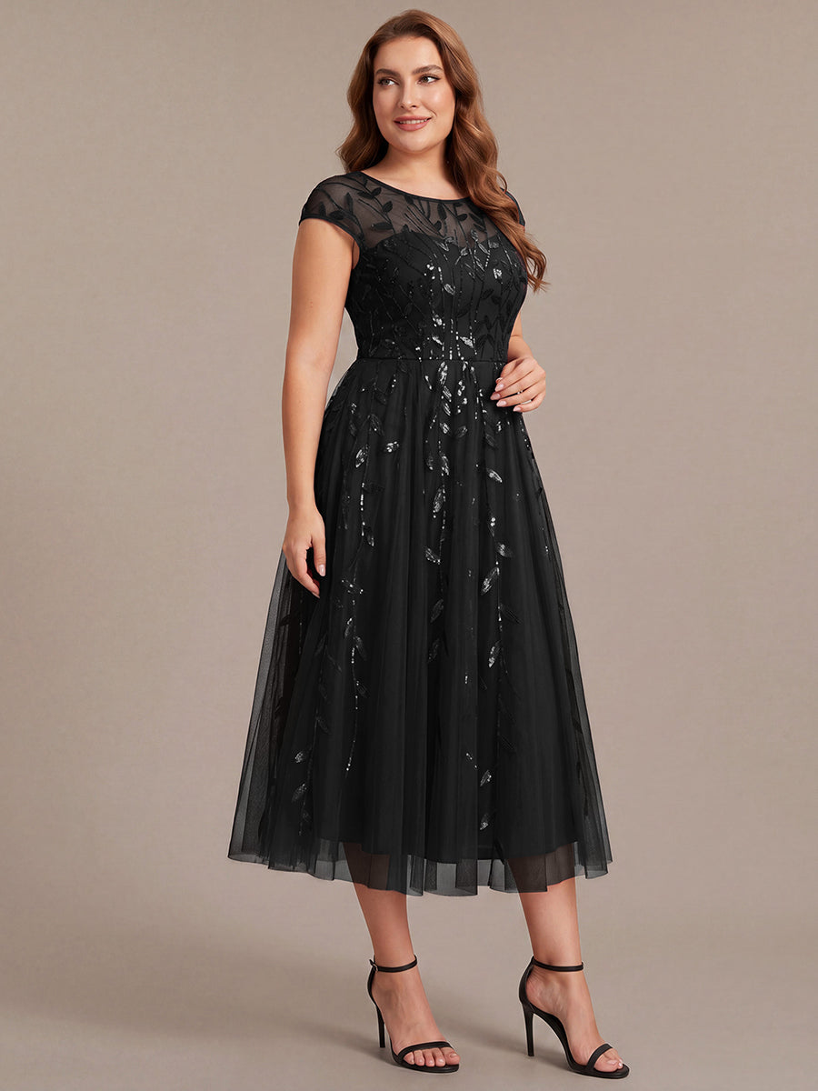 Plus Size See-through Sequin Wedding Guest Dress #color_Black