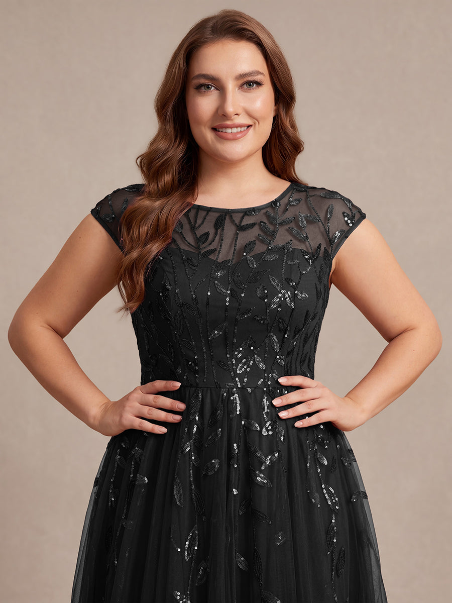 Plus Size See-through Sequin Wedding Guest Dress #color_Black