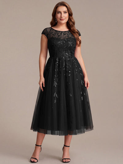 Plus Size See-through Sequin Wedding Guest Dress