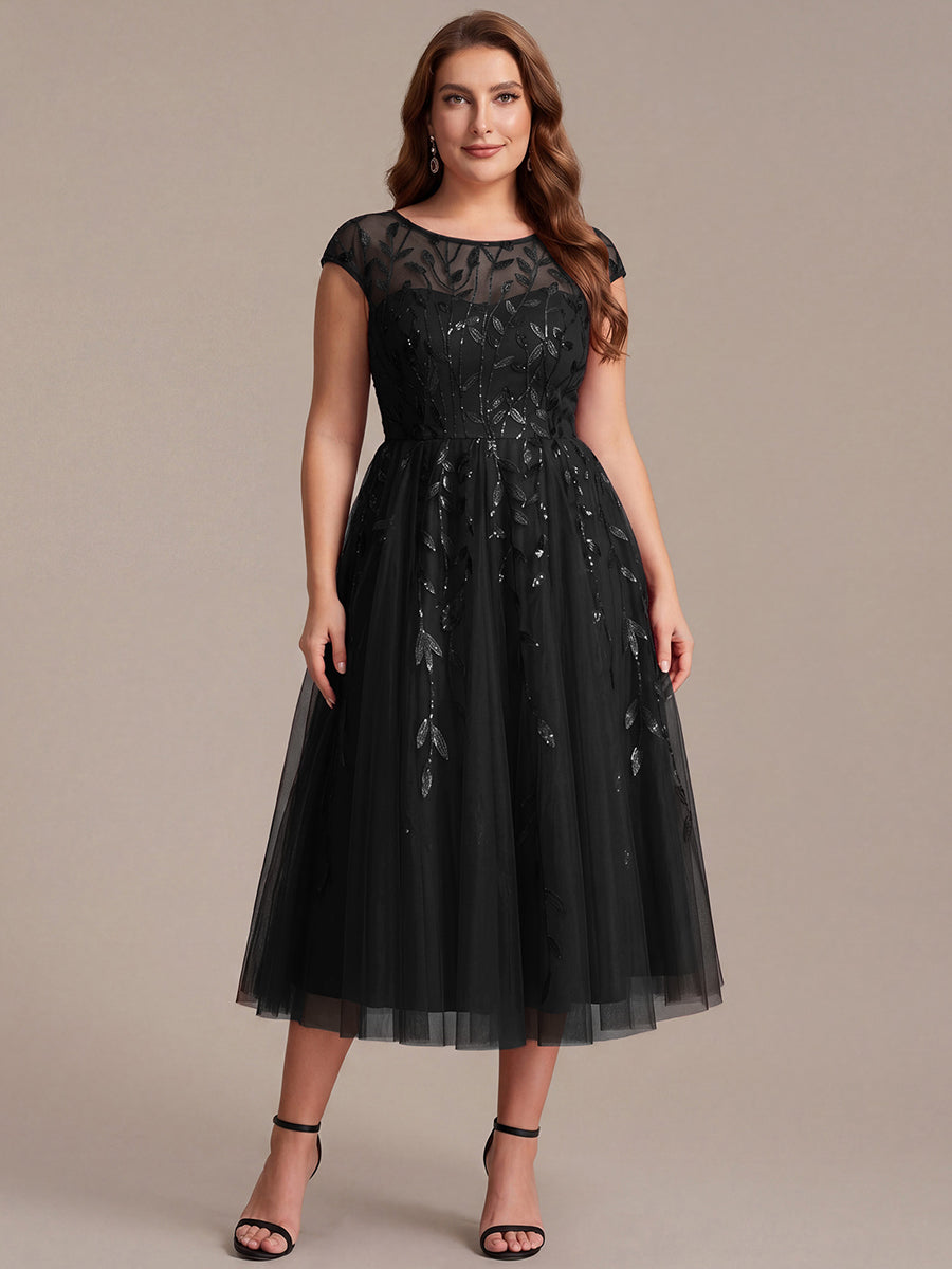 Plus Size See-through Sequin Wedding Guest Dress #color_Black