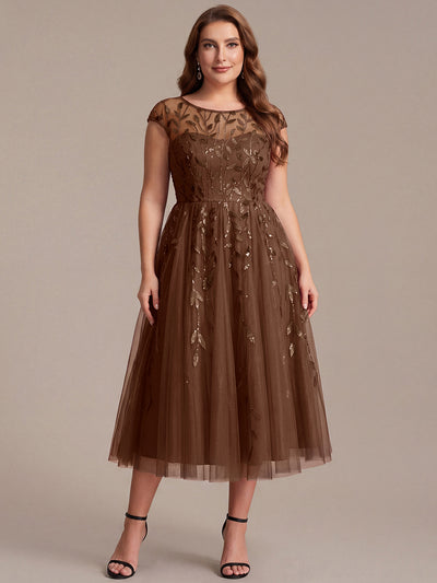 Plus Size See-through Sequin Wedding Guest Dress