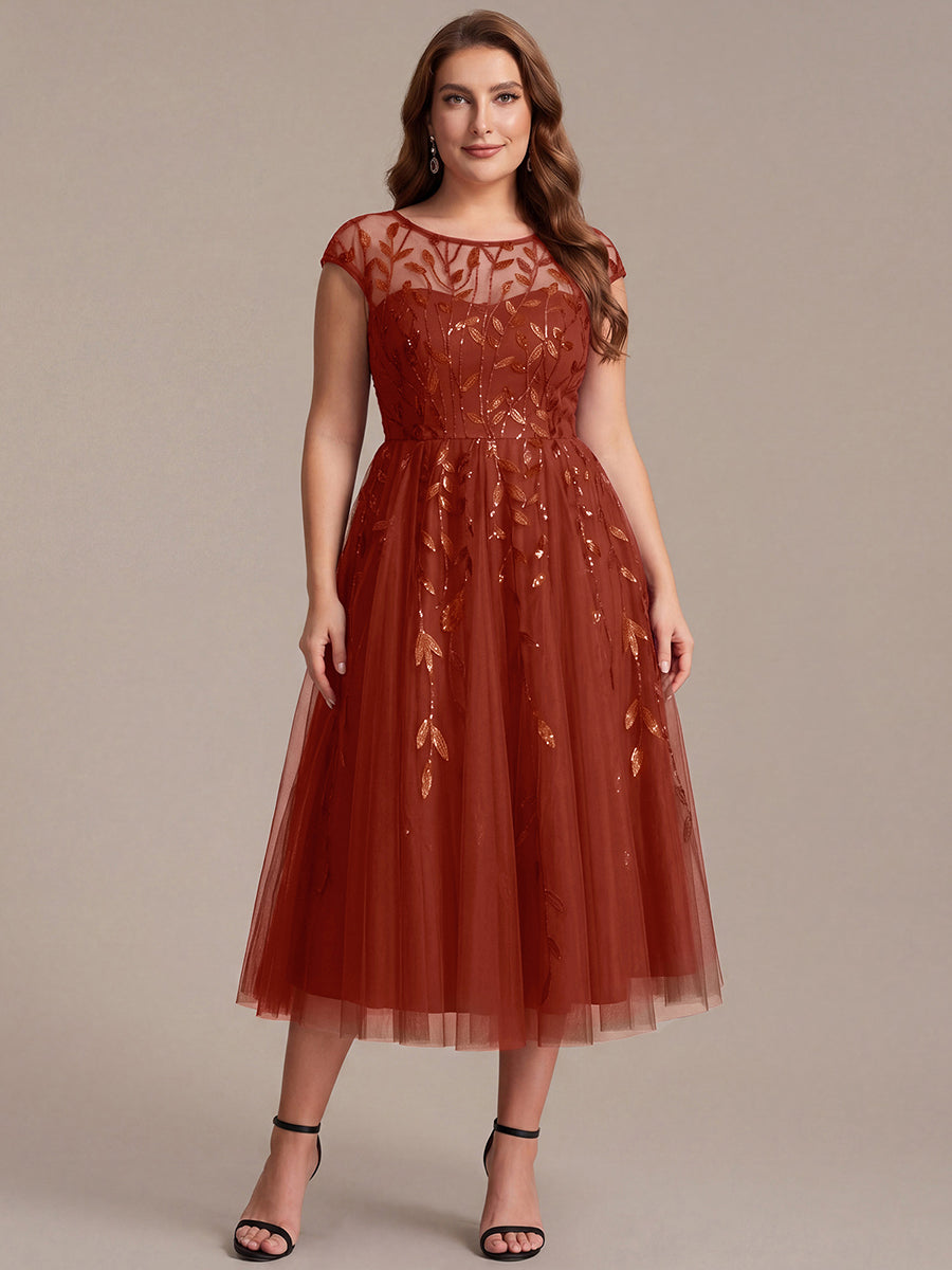 Plus Size See-through Sequin Wedding Guest Dress #color_Burnt Orange