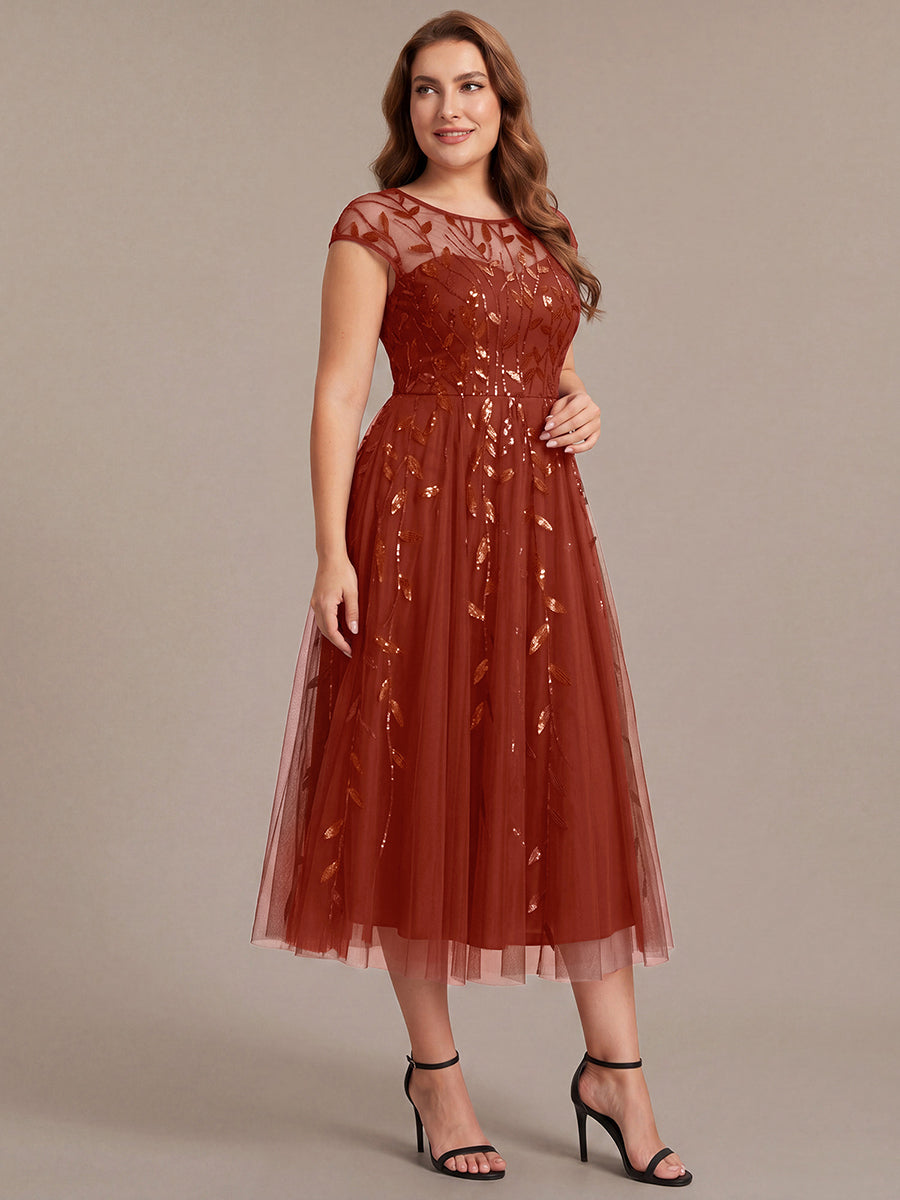 Plus Size See-through Sequin Wedding Guest Dress #color_Burnt Orange