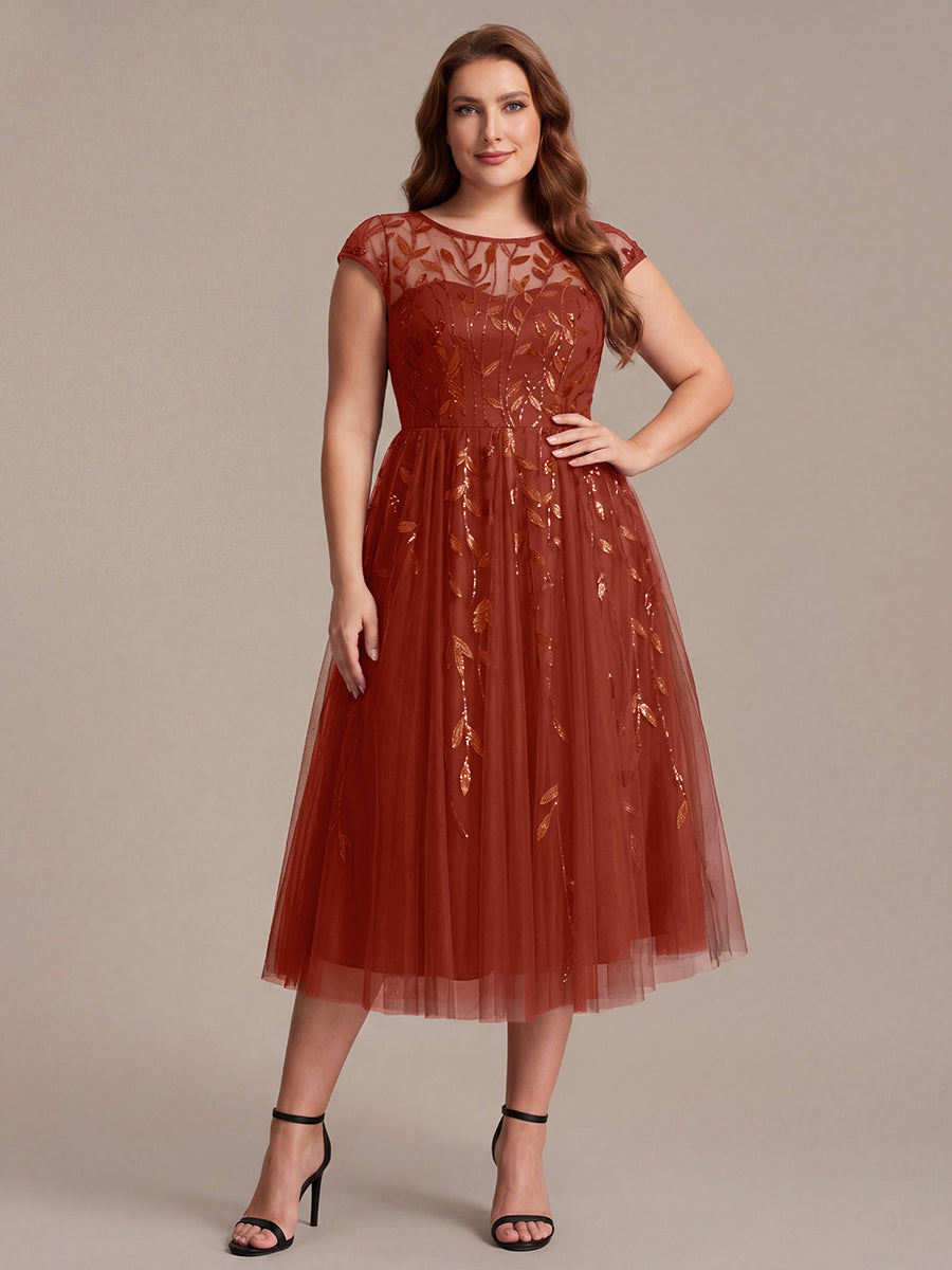 Plus Size See-through Sequin Wedding Guest Dress #color_Burnt Orange