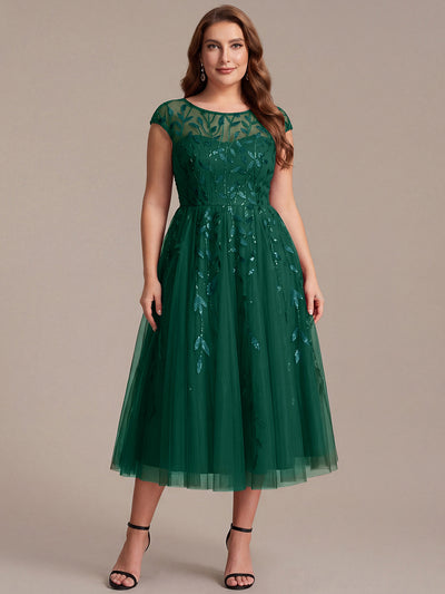Plus Size See-through Sequin Wedding Guest Dress