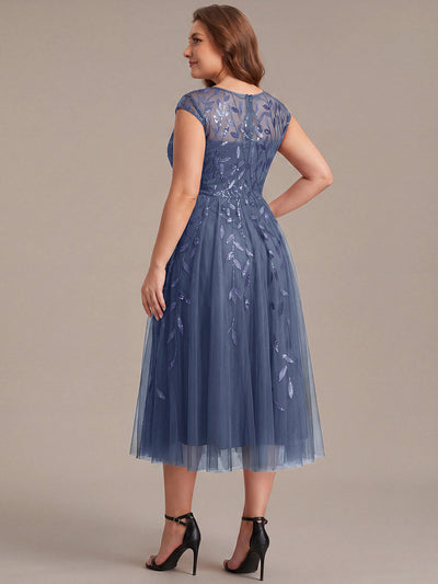 Plus Size See-through Sequin Wedding Guest Dress #color_Dusty Blue