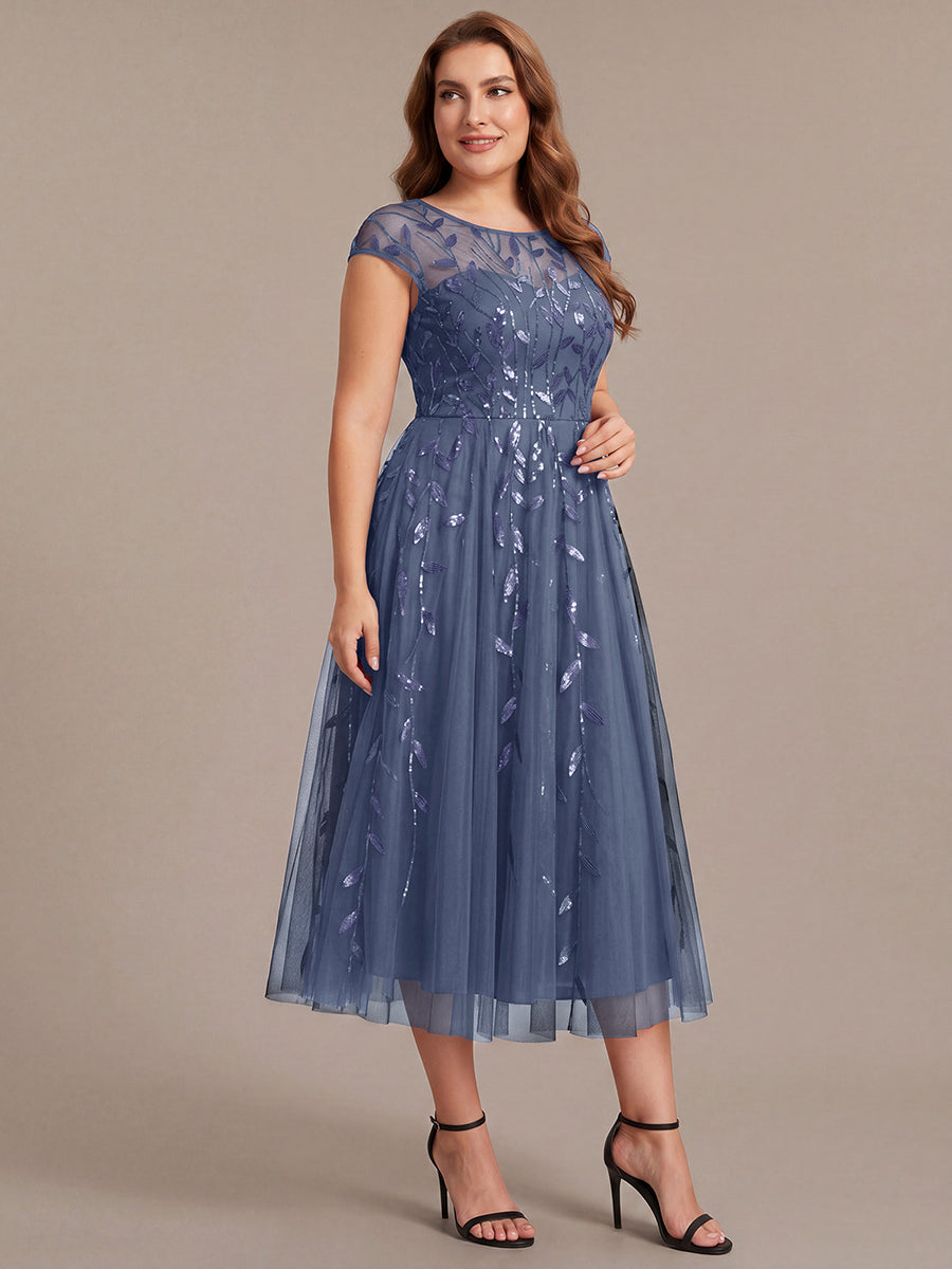 Plus Size See-through Sequin Wedding Guest Dress #color_Dusty Blue