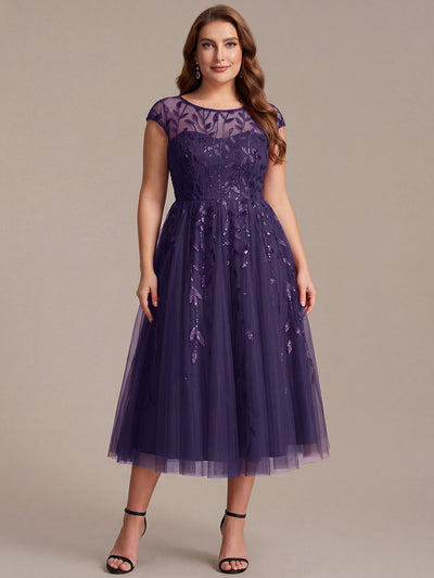 Plus Size See-through Sequin Wedding Guest Dress