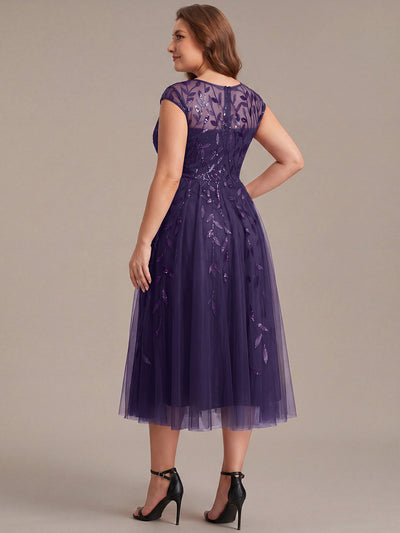 Plus Size See-through Sequin Wedding Guest Dress #color_Dark Purple