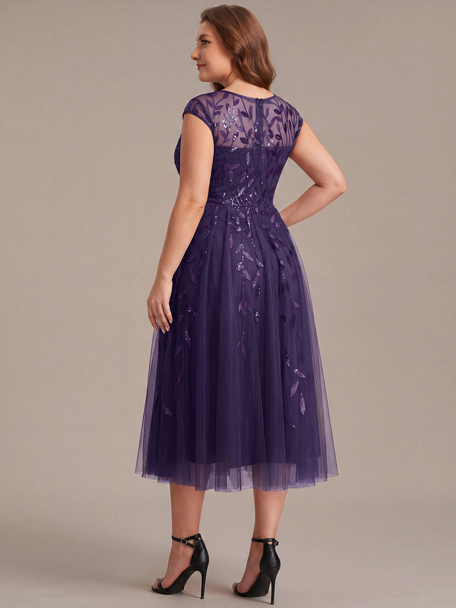 Plus Size See-through Sequin Wedding Guest Dress #color_Dark Purple