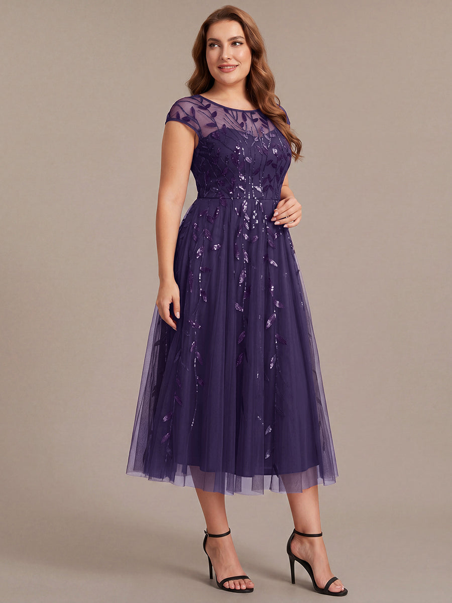 Plus Size See-through Sequin Wedding Guest Dress #color_Dark Purple