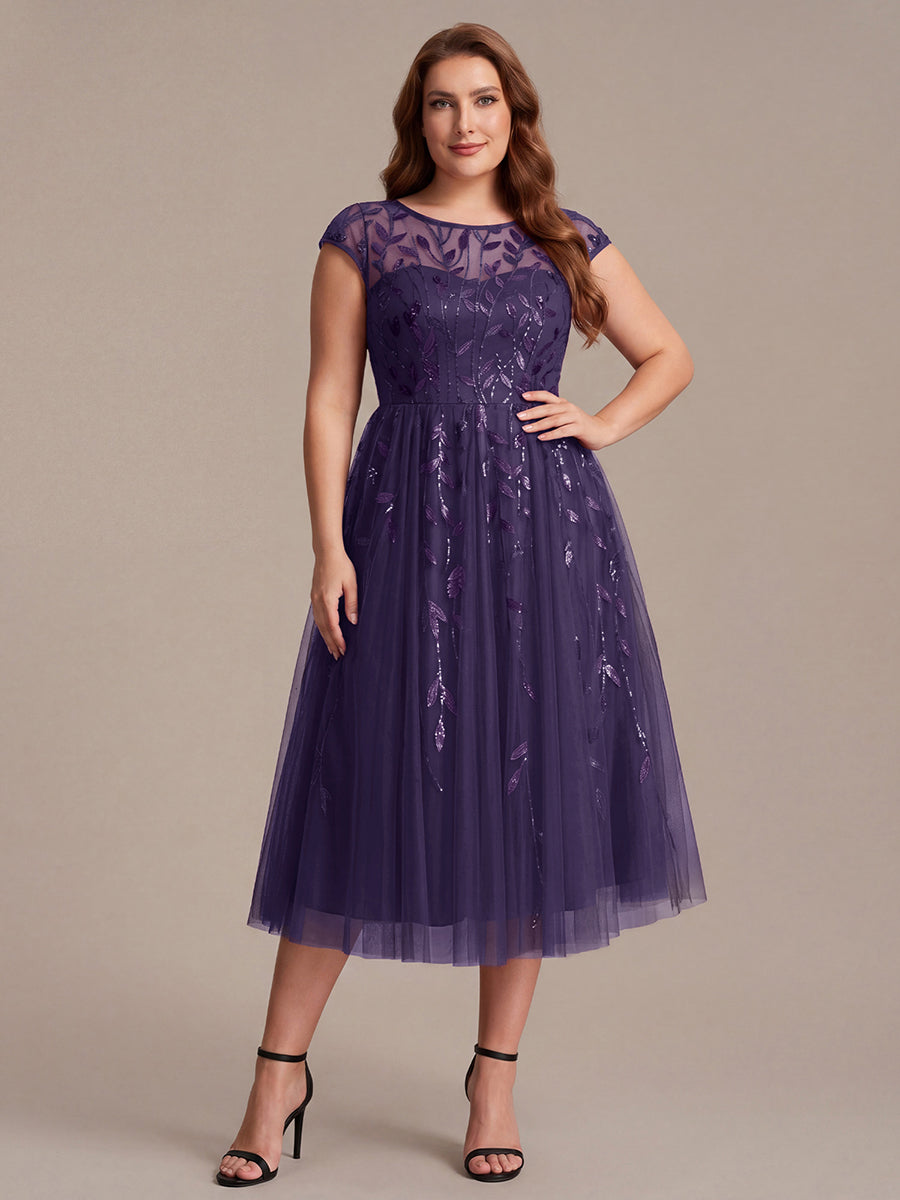 Plus Size See-through Sequin Wedding Guest Dress #color_Dark Purple