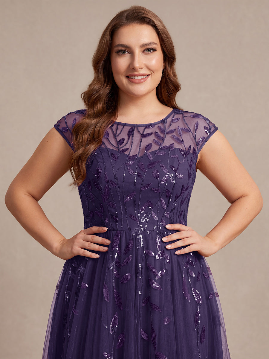 Plus Size See-through Sequin Wedding Guest Dress #color_Dark Purple