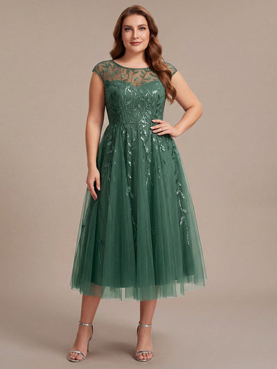 Plus Size See-through Sequin Wedding Guest Dress