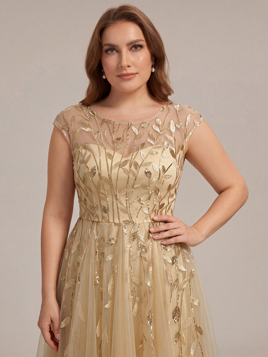 Plus Size See-through Sequin Wedding Guest Dress #color_Gold