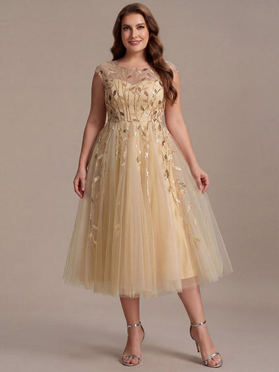 Plus Size See-through Sequin Wedding Guest Dress
