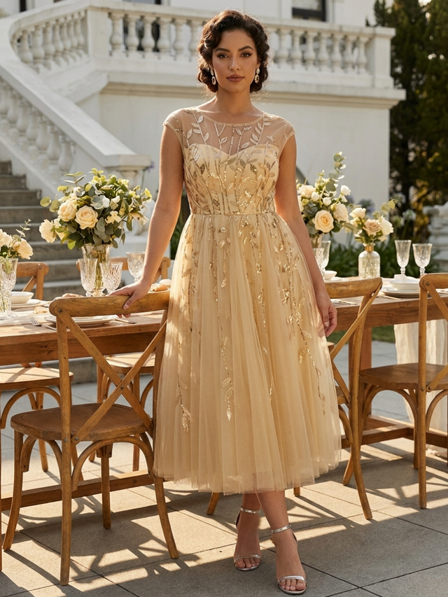 Plus Size See-through Sequin Wedding Guest Dress Fan Photos 1
