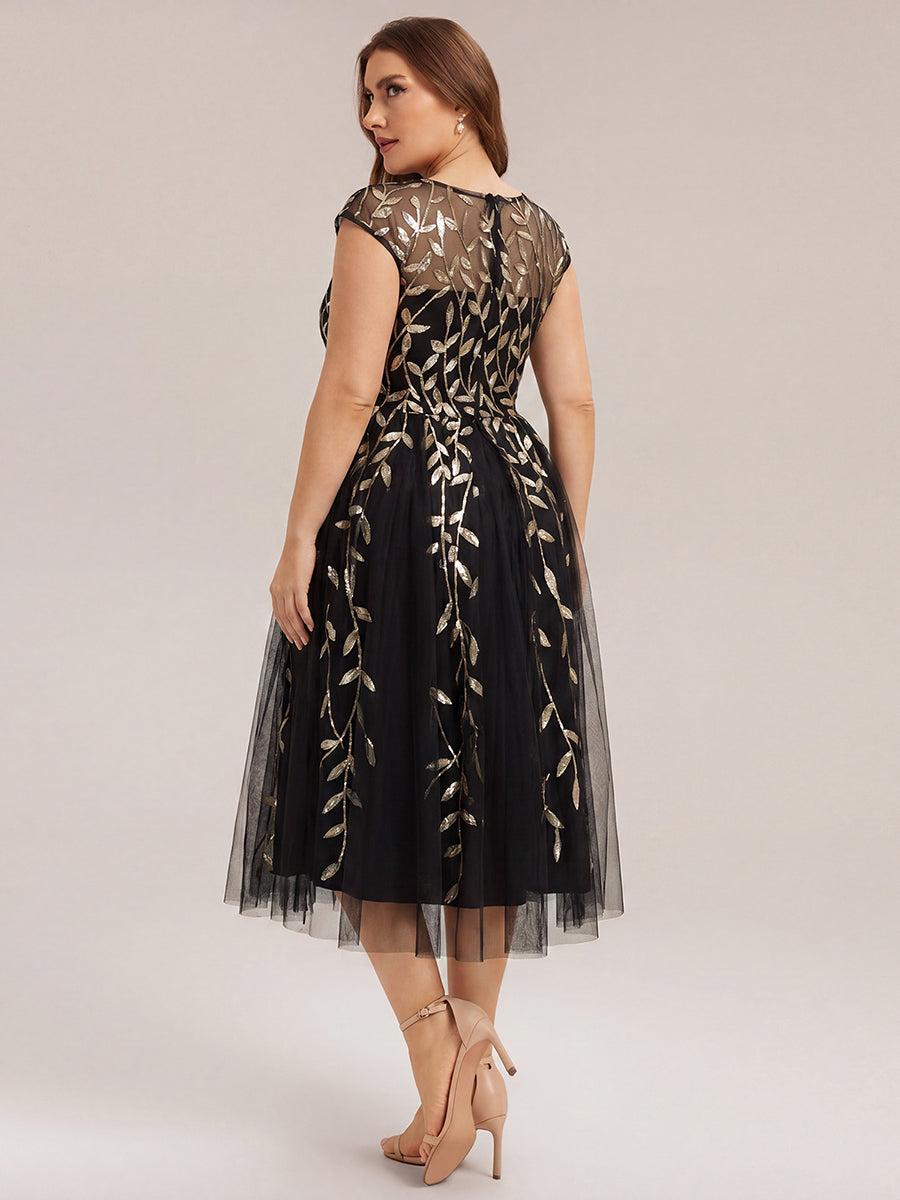 Plus Size See-through Sequin Wedding Guest Dress #color_Black & Gold