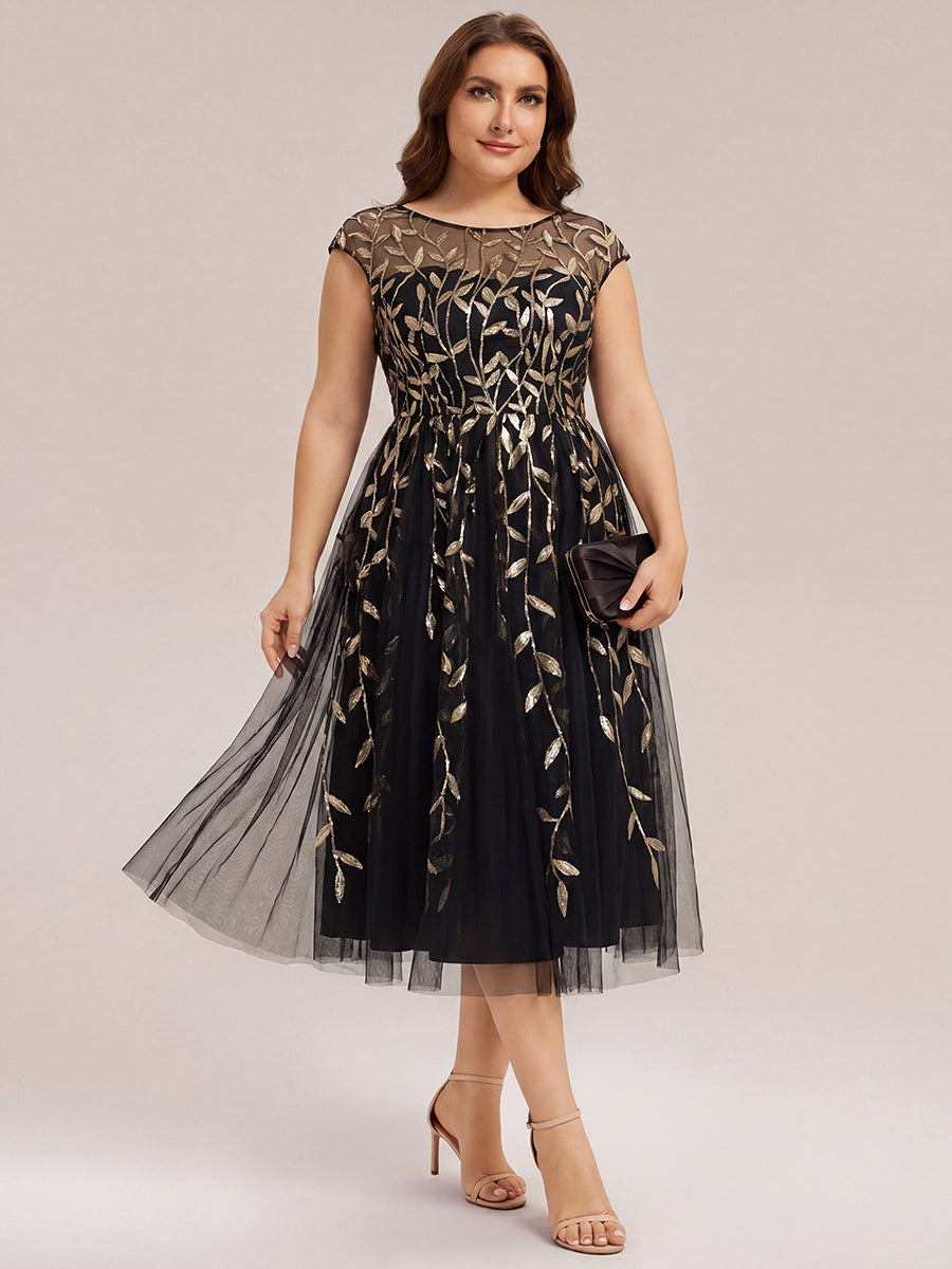 Plus Size See-through Sequin Wedding Guest Dress #color_Black & Gold