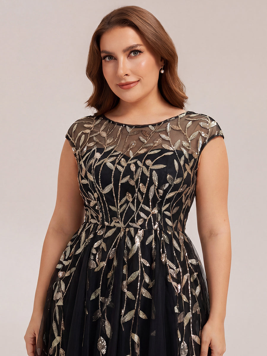 Plus Size See-through Sequin Wedding Guest Dress #color_Black & Gold