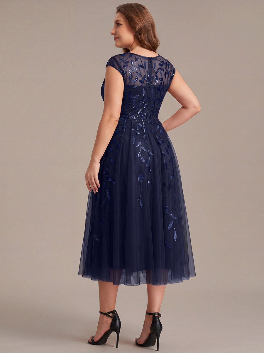 Plus Size See-through Sequin Wedding Guest Dress #color_Navy Blue