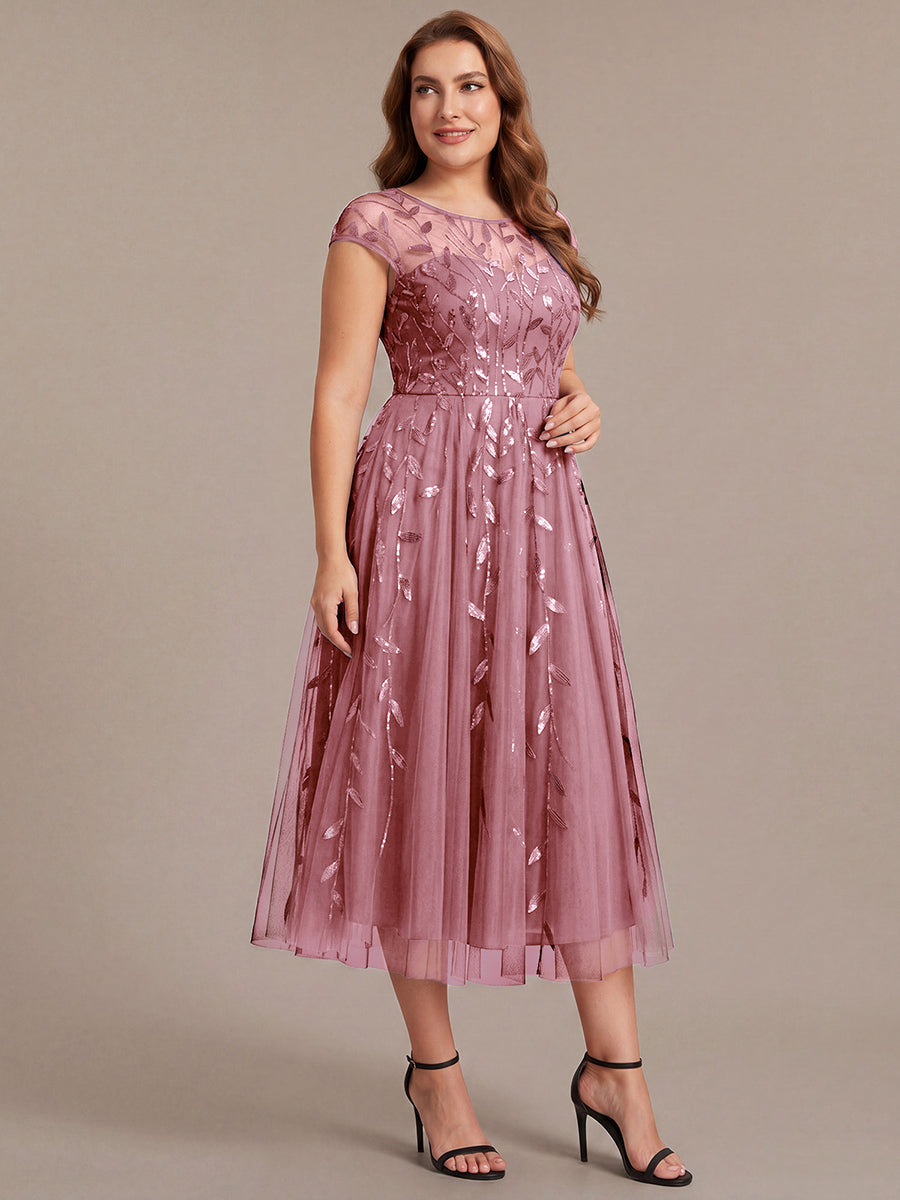 Plus Size See-through Sequin Wedding Guest Dress #color_Purple Orchid