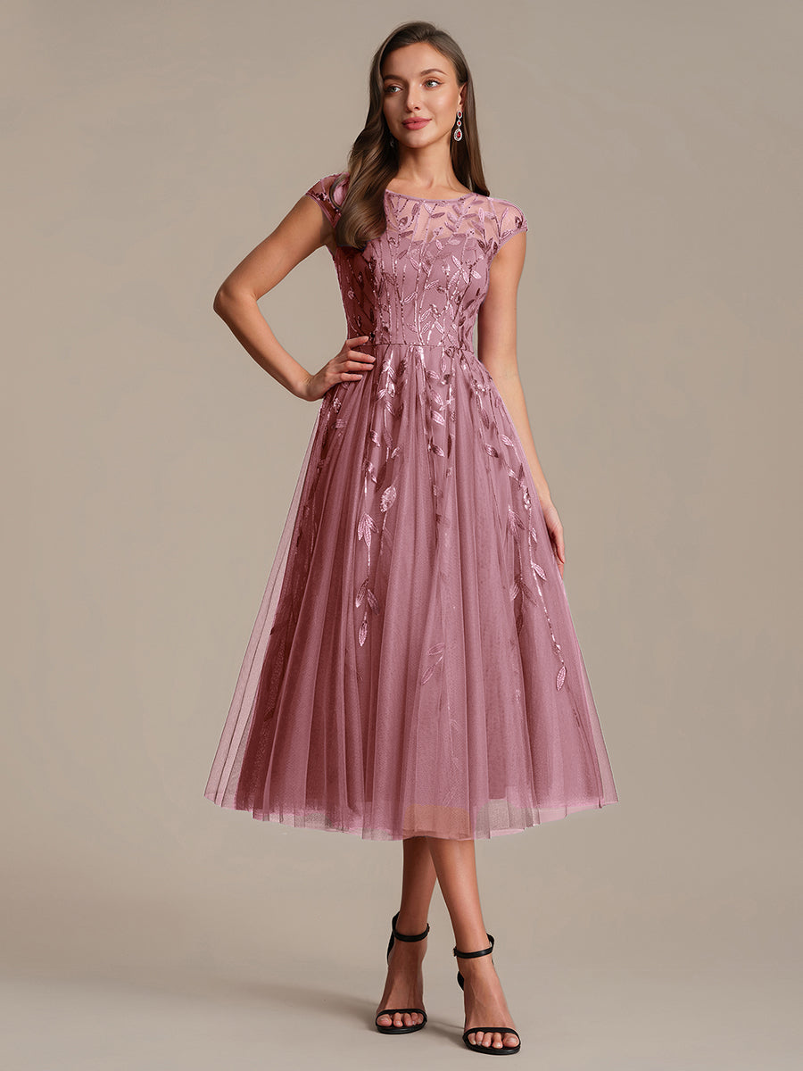 See-through Sequin Cap Sleeve Wedding Guest Dress #color_Purple Orchid