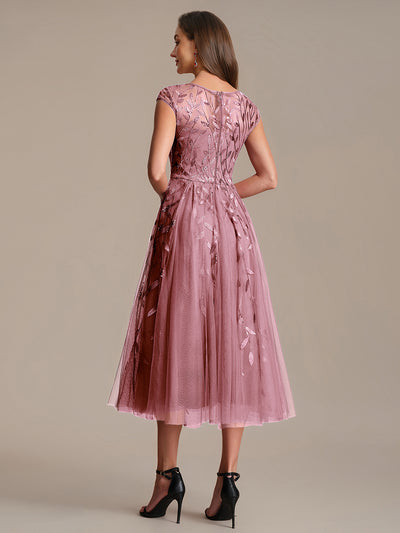 See-through Sequin Cap Sleeve Wedding Guest Dress #color_Purple Orchid