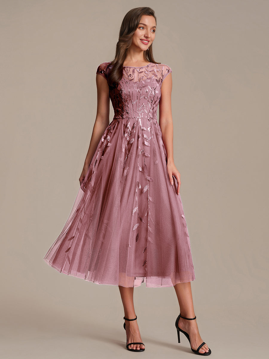 See-through Sequin Cap Sleeve Wedding Guest Dress #color_Purple Orchid
