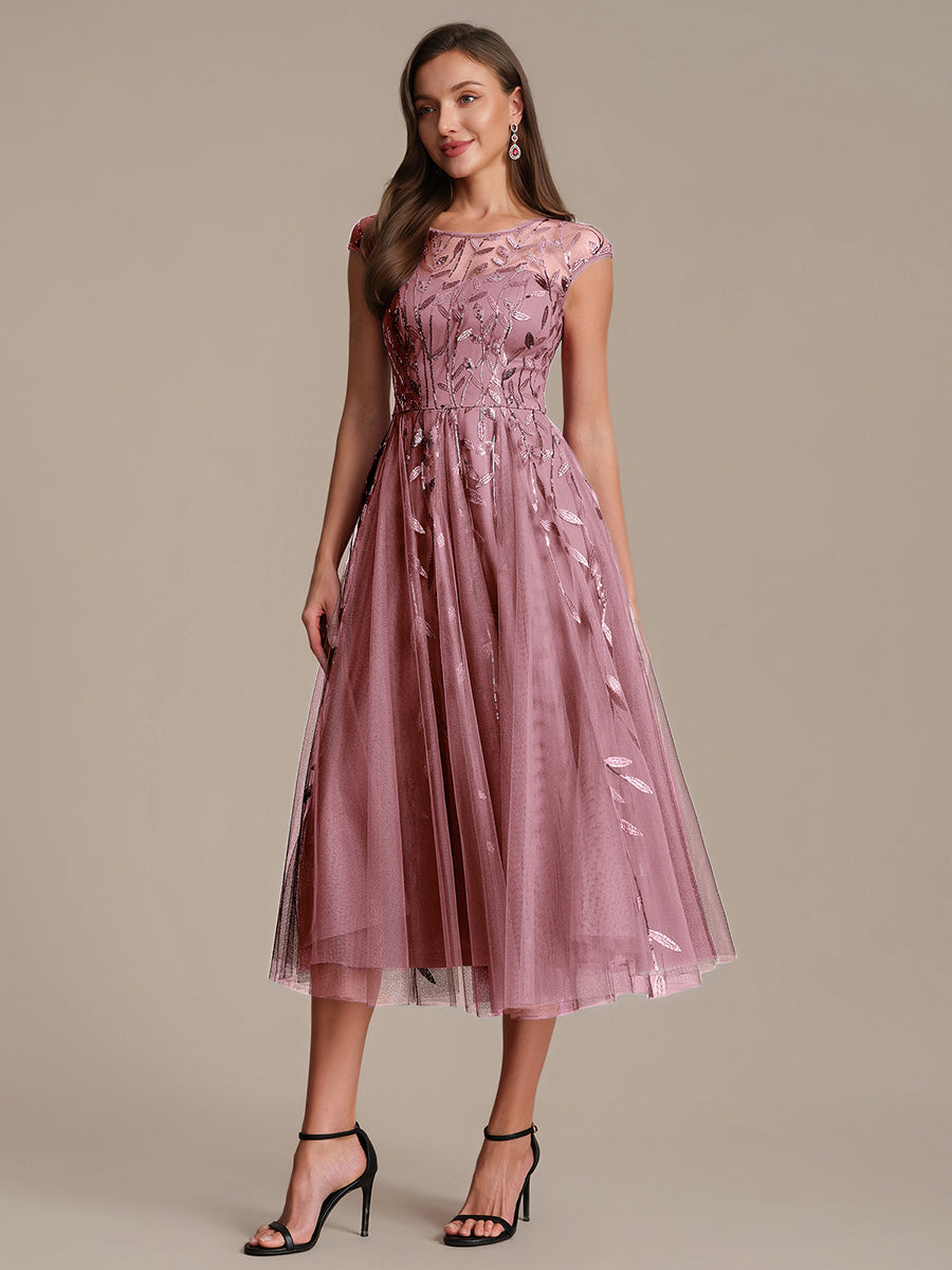 See-through Sequin Cap Sleeve Wedding Guest Dress #color_Purple Orchid