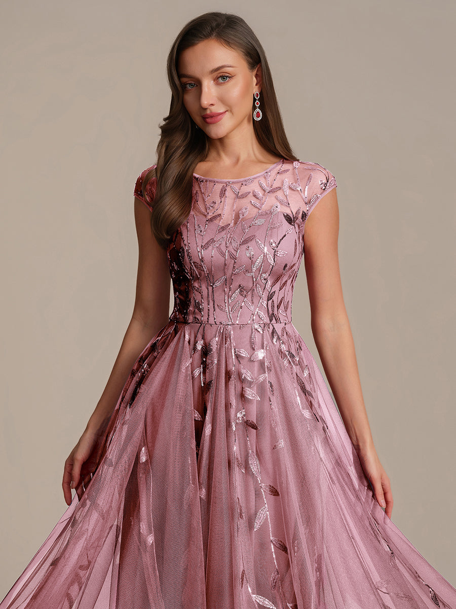 See-through Sequin Cap Sleeve Wedding Guest Dress #color_Purple Orchid