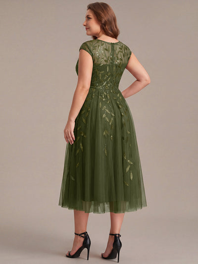 Plus Size See-through Sequin Wedding Guest Dress #color_Olive Green