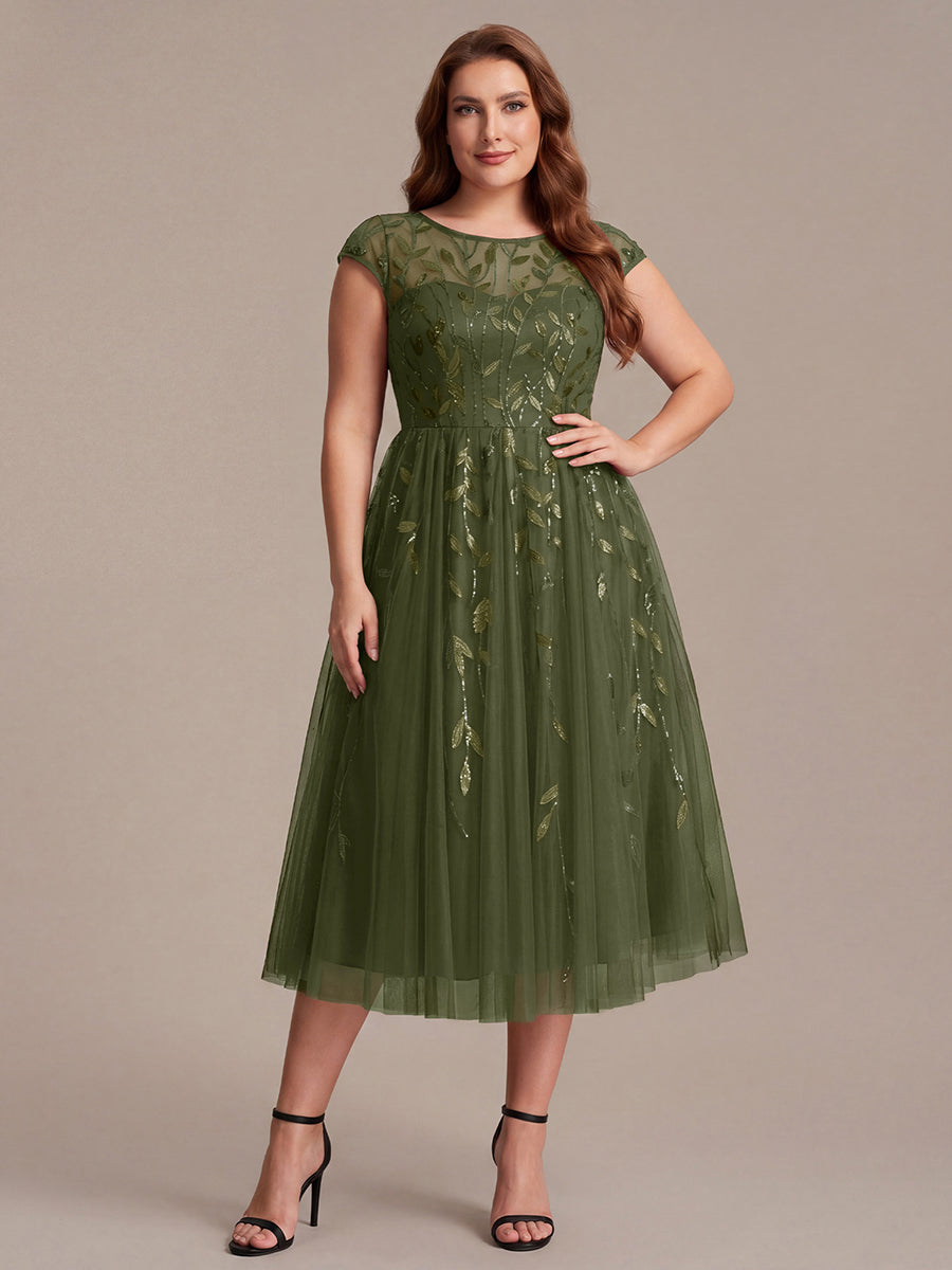 Plus Size See-through Sequin Wedding Guest Dress #color_Olive Green