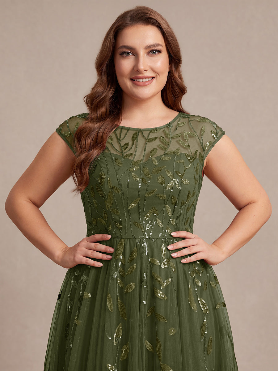 Plus Size See-through Sequin Wedding Guest Dress #color_Olive Green
