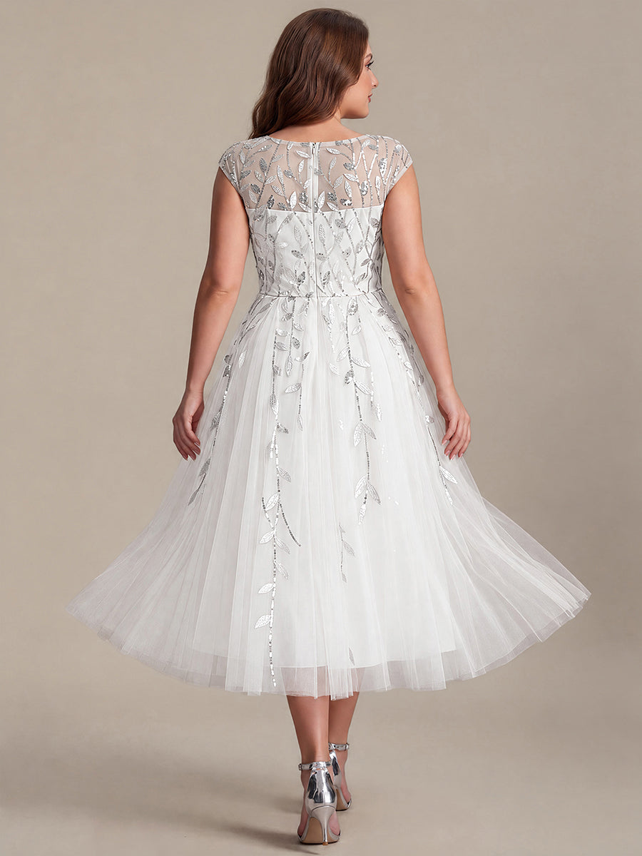 Plus Size See-through Sequin Wedding Guest Dress #color_White