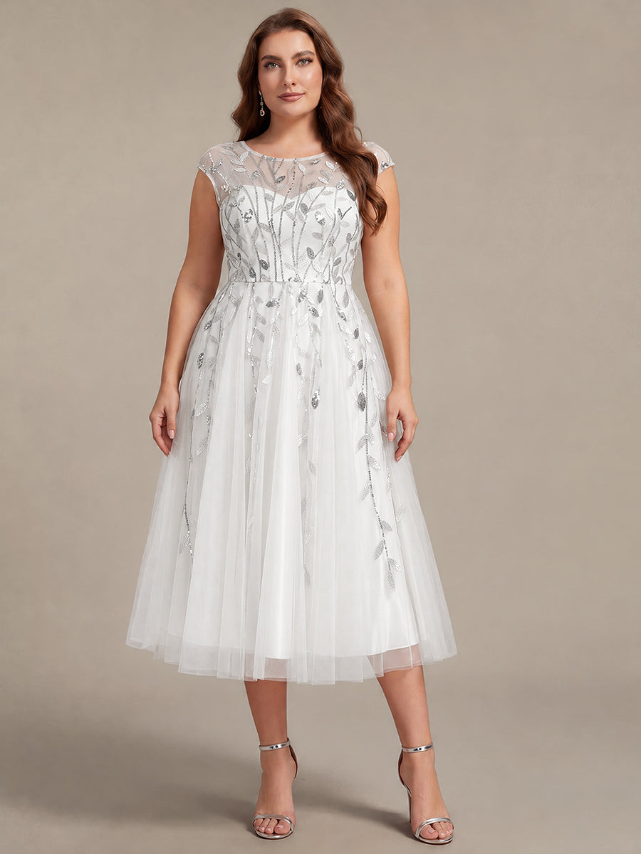 Plus Size See-through Sequin Wedding Guest Dress #color_White