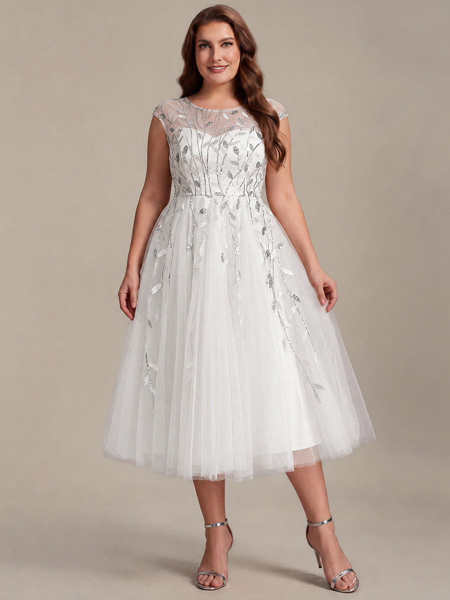 See-through Sequin Cap Sleeve Wedding Guest Dress #color_White