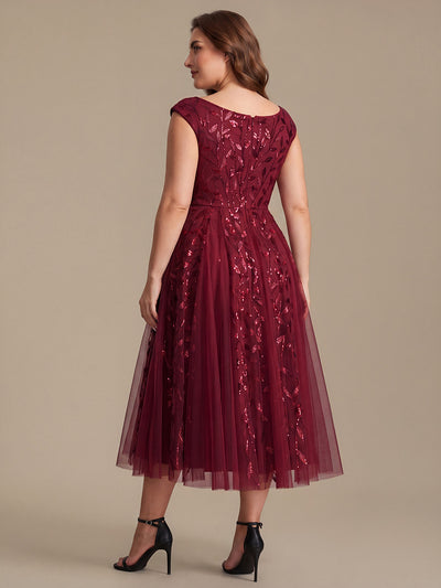 Plus Size V-Neck Sequin Wedding Guest Dress #color_Burgundy