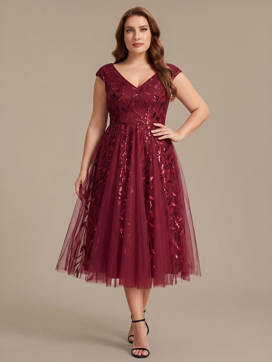 V-Neck Midi Sequin Sleeveless Wedding Guest Dress #color_Burgundy