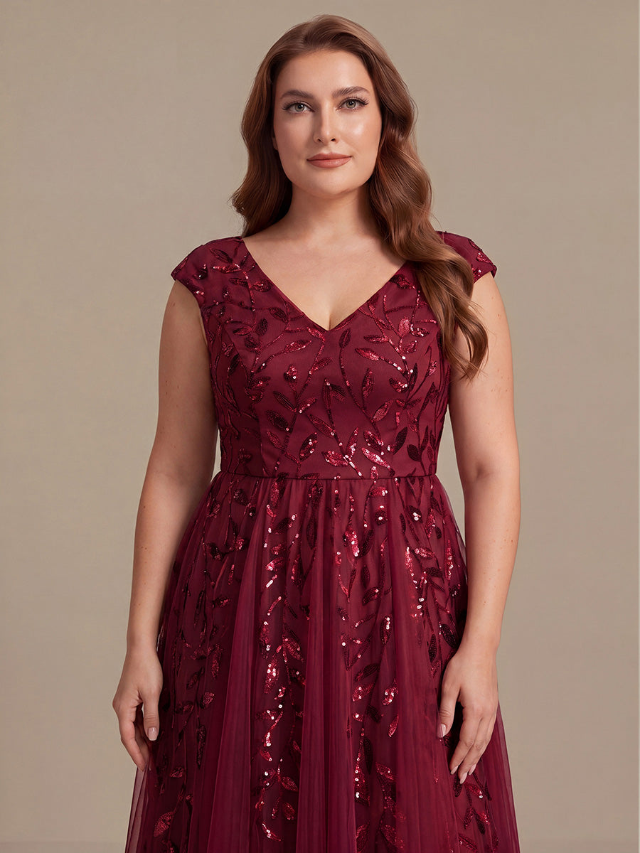 V-Neck Midi Sequin Sleeveless Wedding Guest Dress #color_Burgundy