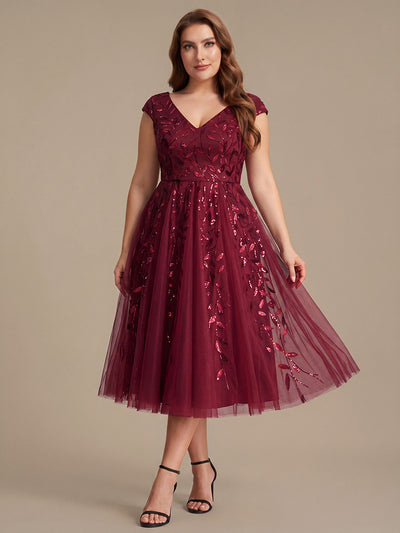 Plus Size V-Neck Sequin Wedding Guest Dress