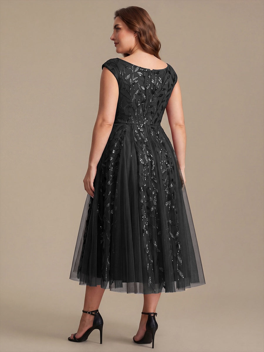 V-Neck Midi Sequin Sleeveless Wedding Guest Dress #color_Black