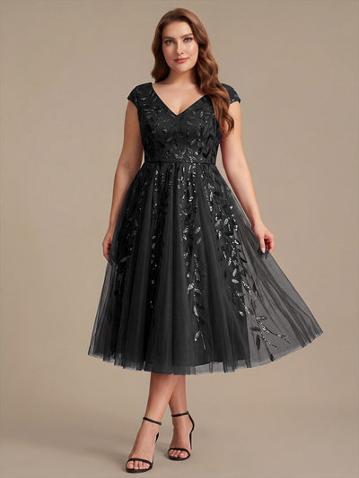Plus Size V-Neck Sequin Wedding Guest Dress