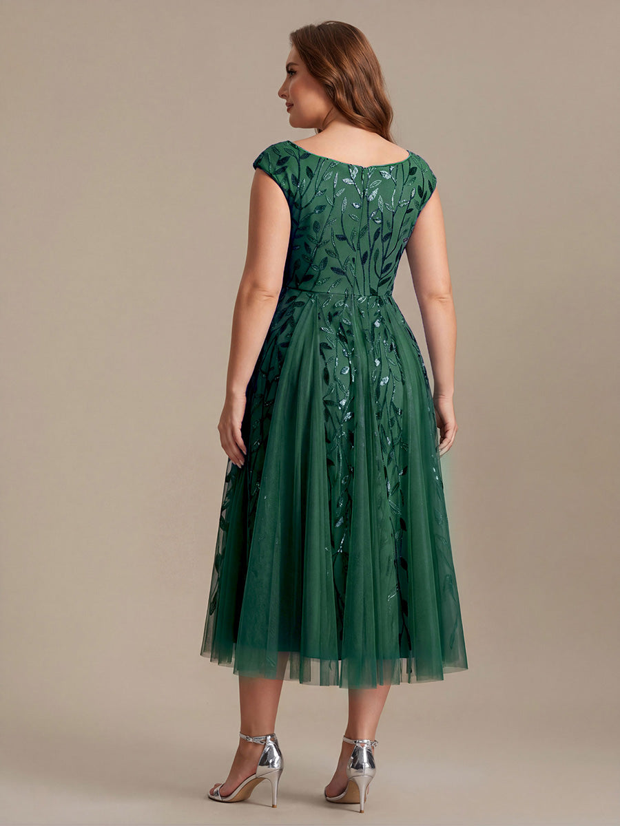 V-Neck Midi Sequin Sleeveless Wedding Guest Dress #color_Dark Green