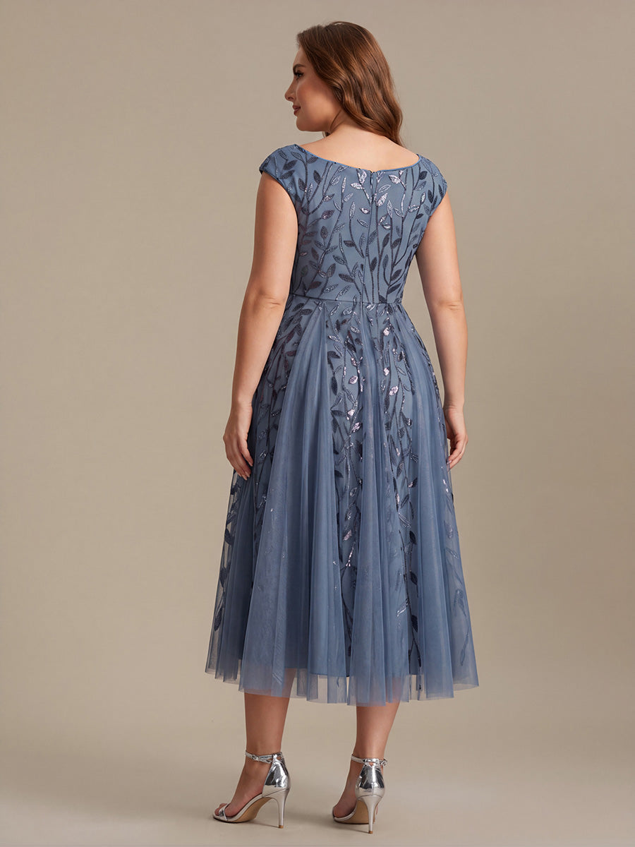 Plus Size V-Neck Sequin Wedding Guest Dress #color_Dusty Blue