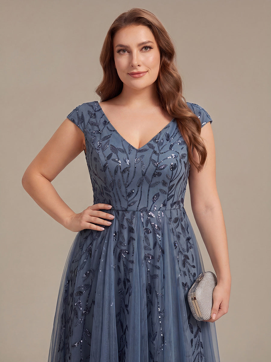 V-Neck Midi Sequin Sleeveless Wedding Guest Dress #color_Dusty Blue