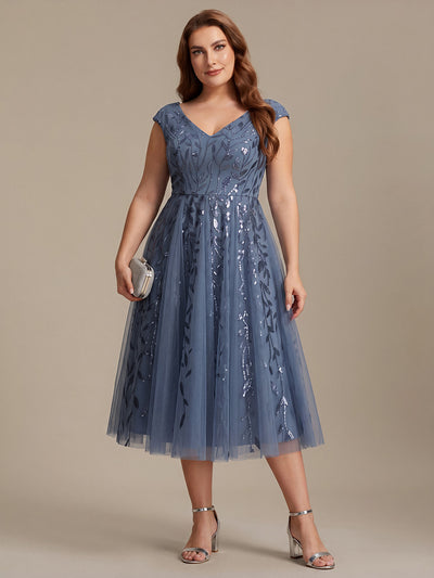 Plus Size V-Neck Sequin Wedding Guest Dress