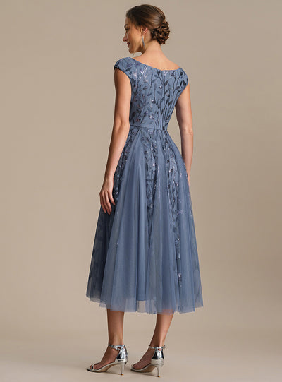 V-Neck Midi Sequin Sleeveless Wedding Guest Dress #color_Dusty Blue