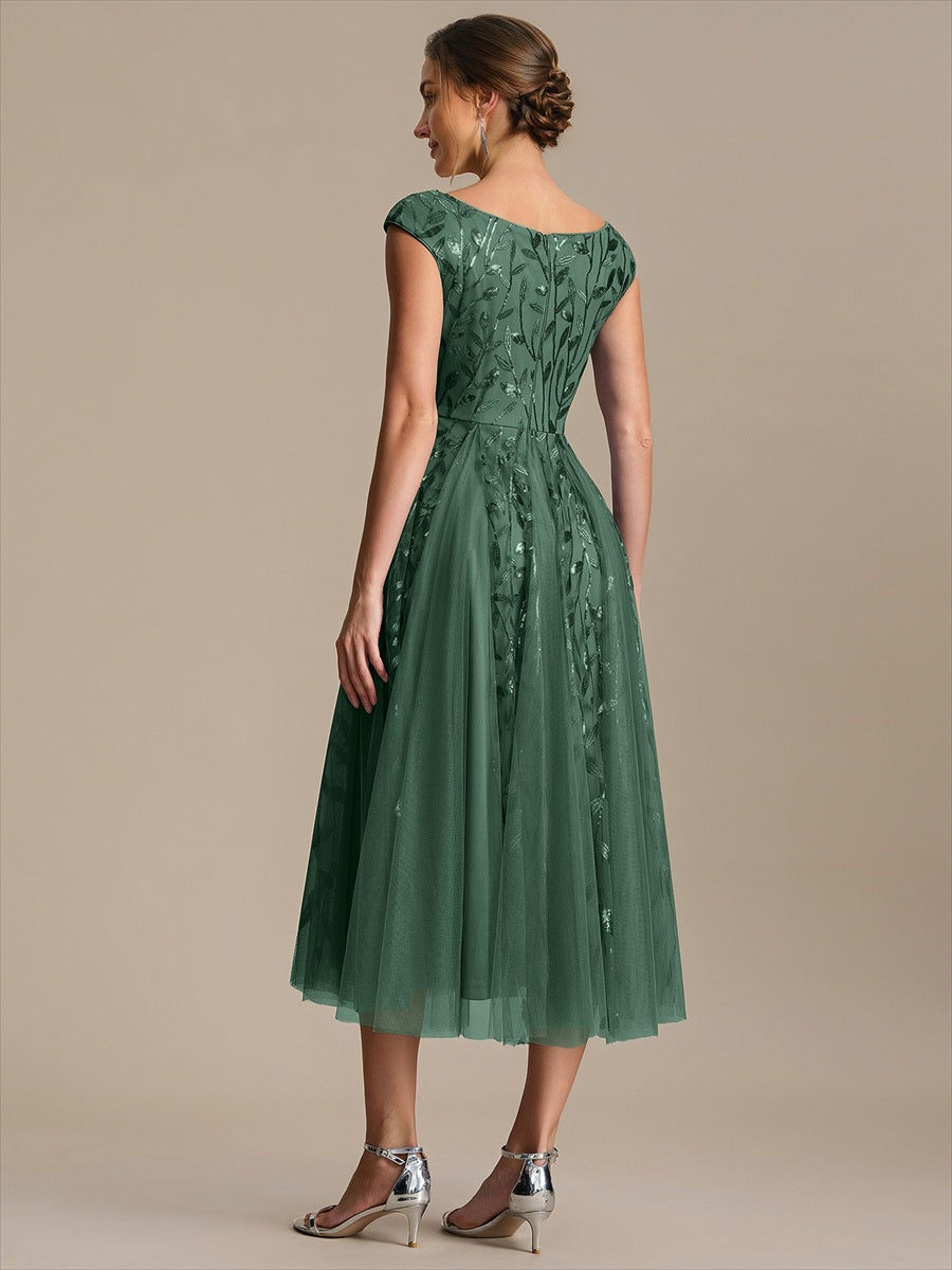 V-Neck Midi Sequin Sleeveless Wedding Guest Dress #color_Eucalyptus